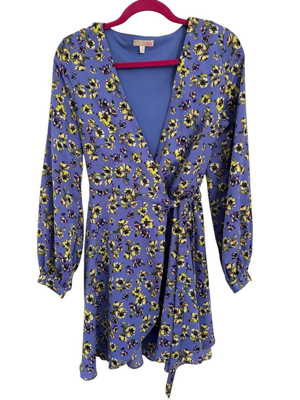 Gianni Bini Purple Floral Long Sleeve Mini Wrap Dress